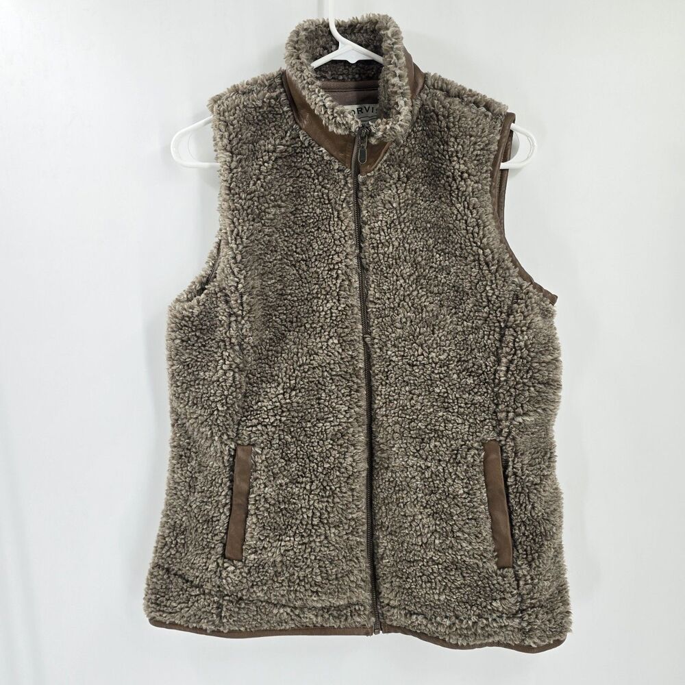 Orvis Vest Women Small Brown Deep Pile Sherpa Full Zip Jacket Outdoor Ladies